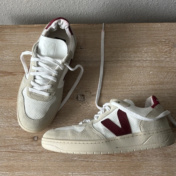 VEJA White Red and Cream Suede Sneakers - Picture 2 of 12